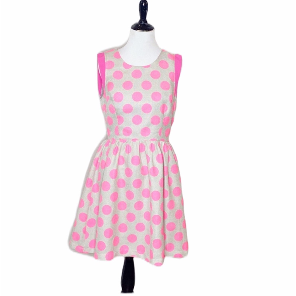 Aniina Hot Pink Polka Dot Fit And Flair Dress Size Medium